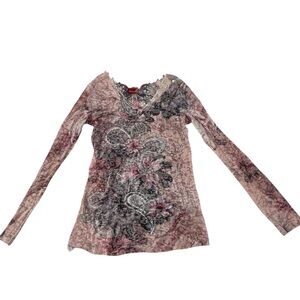 Panhandle Slim Sheer Lace Floral Paisley Long Sleeve Top Boho Western Rocker M